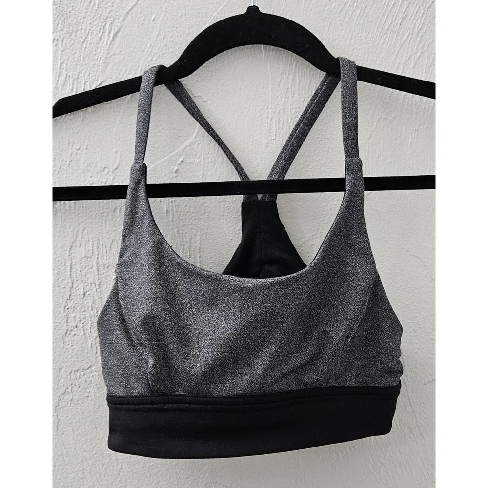 Lululemon Womens Sports Bra Racerback Two Tone Gray‎ Black Size 2 EUC Logo